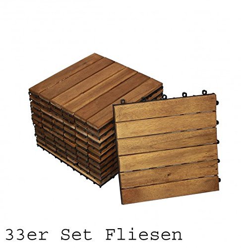 SAM® Sparset: Akazienholz Balkon Terrasse Bodenfliese 01 Holzfliese 33 Stück ca. 3 qm