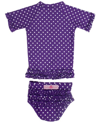 RuffleButts Little Girls Grape Polka Dot Ruffled Rash Guard Bikini