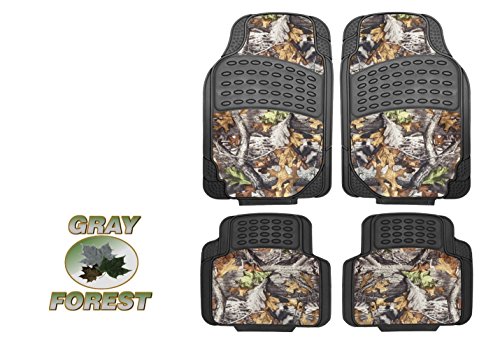 Surreal Camouflage 5 Piece Car Truck Floor Mat Set & Camo- Universal All Weather Waterproof with Forest Pattern Black Color + FREE WASH MITT