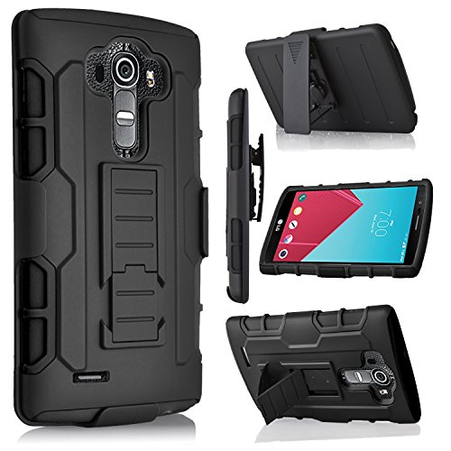 LG G Vista Case, StarShop iRobot Dual Layer Holster Case with Kickstand and Locking Belt Swivel Clip + Premium HD Screen Protector Black