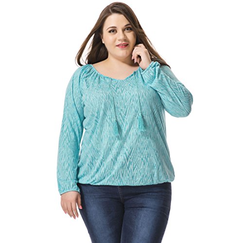 Allegra K Woman Plus Size Geometric Shape Tasseled Ties Peasant Blouse