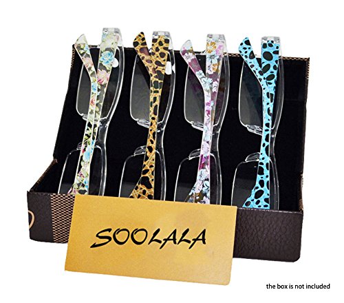 SOOLALA 4pc Pack Fashion Lightweight Printed Reading Glasses 7 Strength Available
