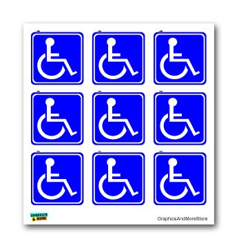 Disabled Wheelchair Symbol BLUE Set of 9 - Handicapped - Window Bumper Laptop Stickers