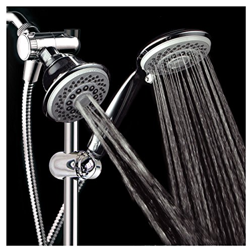 HotelSpa Instant-Mount Drill-Free Height/Angle Adjustable 30-Setting SpiralFlo 3-Way Shower Head / Handheld Showerhead Slide Bar Combo