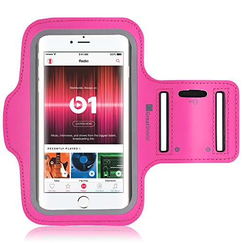iPhone 7 Plus Armband, GreatShield FIT Neoprene Stretchable Arm Holder Sports Case for Running Workouts with Key Slot for Apple iPhone 7 Plus (Pink)