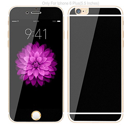Iphone 6 Plus Colored Mirror Screen Protector [Tempered Glass] Connetech Electroplating Mirror Effect Front Screen & Back Tempered Glass Screen Protector Whole Body Protection Anti Scratches for Iphone 6 6s 6s Plus 5.5inch (Black)