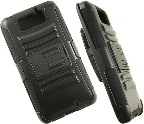 For Motorola DROID Ultra XT1080 (Verizon) Black Armor w/Stand Black Skin & Black Belt Clip