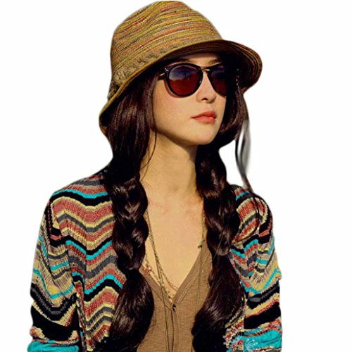 Mosunx(TM)Summer Autumn Fashion Womens Straw Hat Striped Beach Sun Hat Foldable Hat
