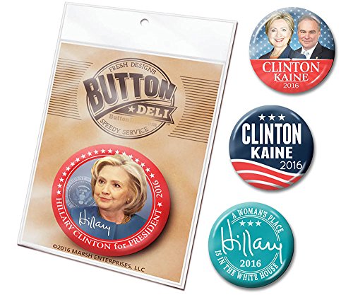 Marsh Enterprises - 4-Pack Hillary Clinton Tim Kaine Pin Buttons - 2016 with Modern Photo Jugate and Signature
