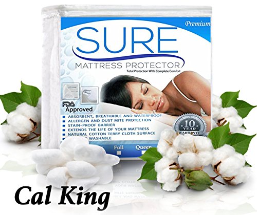 SURE Premium 100% Waterproof Mattress Protector - Hypoallergenic- Multiple Sizes 10 Year Warranty (California King)