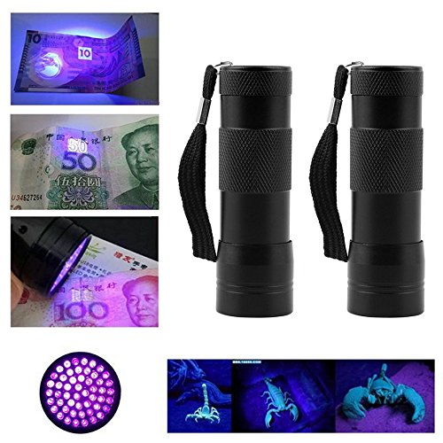 OWIKAR® (2 PACK) Mini 12 LED UV Light Flashlight Blacklight Aluminum Purple Violet Light Torch Ultraviolet Pet Urine Stain Detector Finds Dog and Cat Pee on Carpets