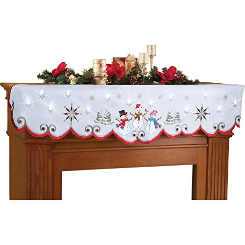 Lighted Winter Snowmen Mantel Scarf