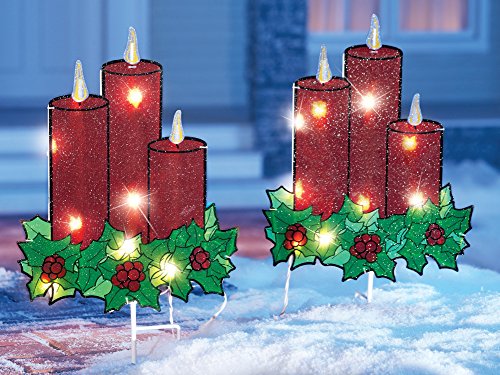 Lighted Christmas Candle Garden Stakes - Set Of 2