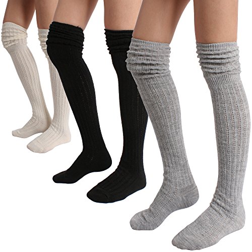 STYLEGAGA Winter Slouch Top Over The Knee High Wool Knit Socks