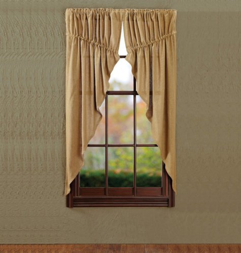 Burlap Natural Prairie Curtain Window Treatments (Set of 2, 63x36x18