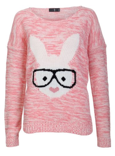 Forever Womens Long Sleeves Geek Rabbit Bunny Print Motif Knitted Jumper