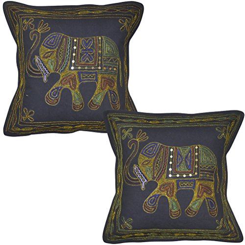 

Indian Elephant Designer Homemade Christmas Gift Cotton Cushion Cover 16 X 16 Inches