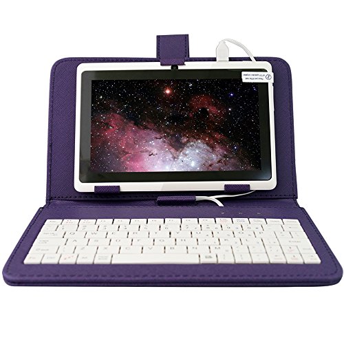 Yuntab 7 inch Google Android Tablet PC Dual Core and Dual Camera White Tablet with Purple Keyboard Case