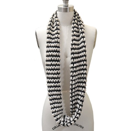 

Boho Two Tone Knit Infinity Scarf White and Black Color