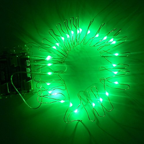 E-Age Battery Operated 20 LED String Lights on Silver Wire 7ft Long. For Use in Floral Arrangements Party, Wedding Decorating and More (Green)
