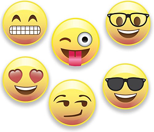 Emoji Magnets, Set of 6 Different Emojis Faces, 2.25 inch, Super Cute Round Magnets for Home, Office, Fridge, Lockers, or Party Favors, Made in USA