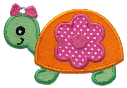 PatchMommy Iron On Applique Patch, Orange Girl Turtle - Kids Baby