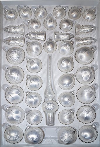 39 pcs Glass-Christmas Ball Set in „Ice White Silver“ Rain- Christmas Tree Balls Baubles – Christmas decorations Handmade