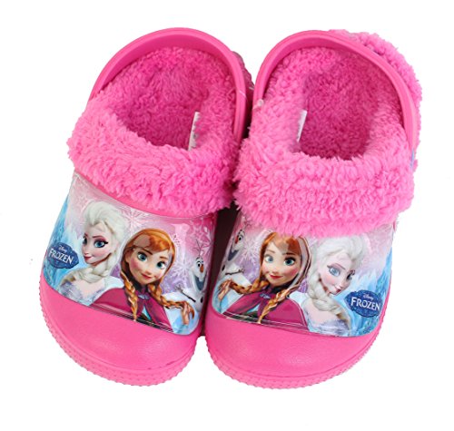 Disney Frozen Elsa Anna Girl's Warm Pink Fur Clog Mule Shoes (Toddler/Youth)