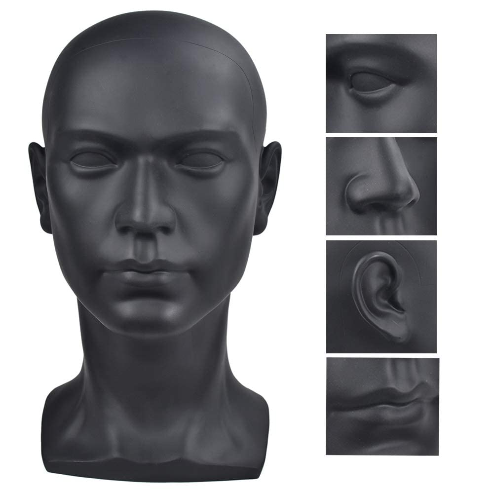 Testa di manichino professionale in pvc nero opaco per parrucche_voghion.com