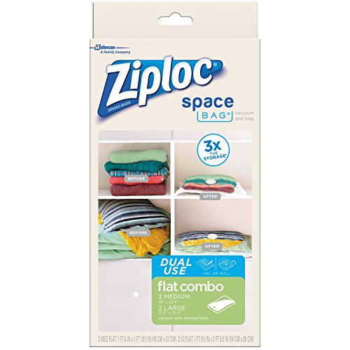 Ziploc Space Bag 4ct Dual-Use Combo Pack (2 Medium Dual-Use Flat Bag, 2 Large Dual-Use Flat Bag)