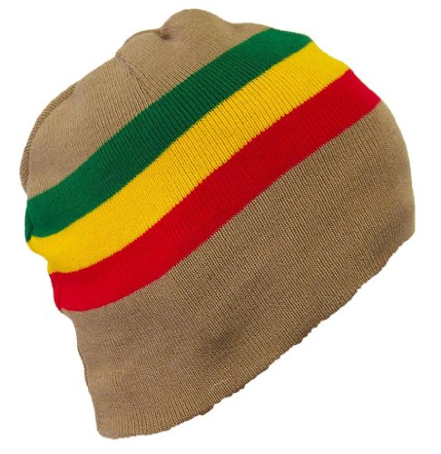 Best Winter Hats Rasta/Jamaican Striped Skull Cap Winter Hat (One Size) - Tan