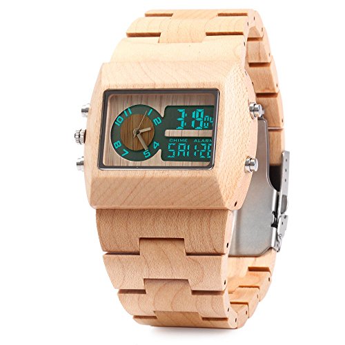 BEWELL Bamboo Wooden Men Quartz Watch with Double Movement Luminous Display(Maple Wood)