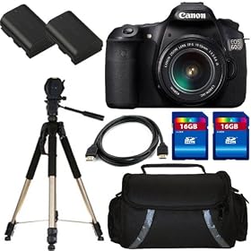 Canon 60D Digital SLR Camera with EF-S 18-55mm f/3.5-5.6 IS Lens + Canon LP-E6 Equivalent Replacement Battery (2Pcs) + 16GB SDHC Memory (2Pcs)+ Deluxe Case + Aluminum Tripod + HDMI Cable