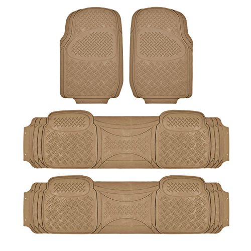 HEAVY DUTY RUBBER VAN SUV FLOOR MATS 4-PCS IN 3-ROWS BEIGE