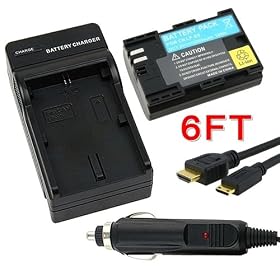 Everydaysource 3 Accessory Combo Compatible with Canon Digital SLR EOS 5D Mark II 60D 7D Digital Camera - HDMI to Mini HDMI Cable 6FT + High Capacity LP-E6 Replacement Lithium-Ion Battery + Charger