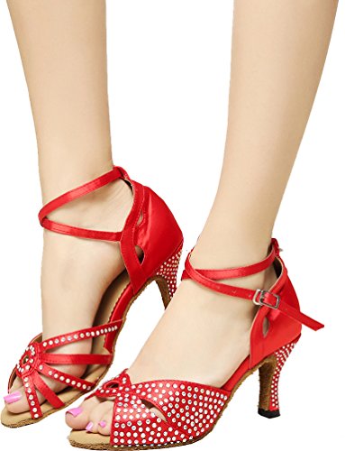 

Abby Q-6191 Womens Latin Tango Ballroom Cha-cha Kitten Heel Satin Dance-shoes