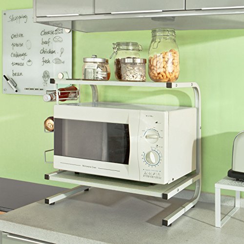 Scaffale Per Microonde In Bambù Regolabile - Con 4 Ganci, 52x30x35 Cm | Ripiano Cucina Portatile - Foto 5