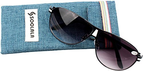 SOOLALA Mens Moore Aviator Nearly Invisible Line Bifocal Sunglasses with Readers