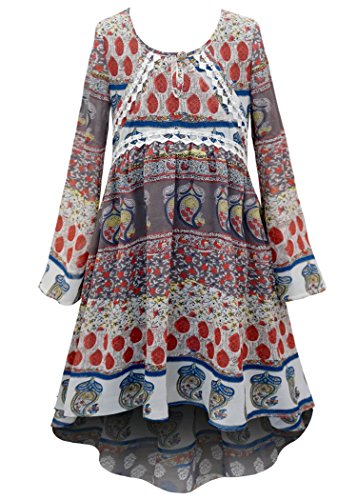 Truly Me, Big Girls Long Sleeve Hi Low Chiffon Dress, 7-16