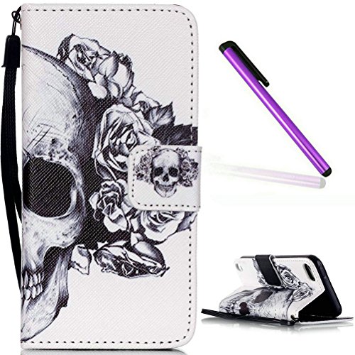 iPhone 6S Case,iPhone 6 Wallet Case,EMAXELER iPhone 6S Flip Folio Case, Beautiful illustration PU Leather Flip Protective Case with Stand Wallet for iPhone 6/6S 4.7 inch-Skull & Gray Flower