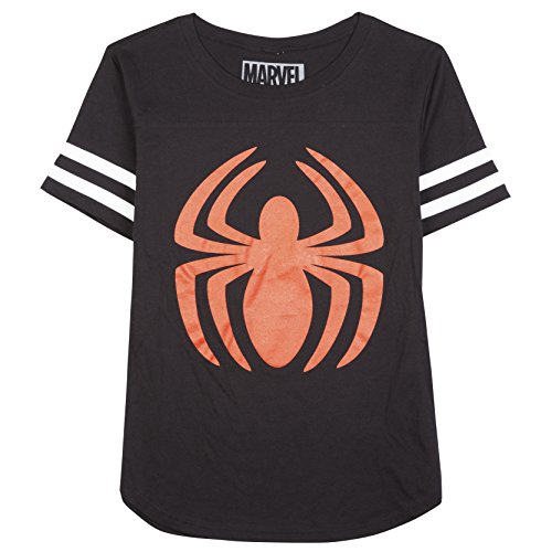 Spiderman Logo Junior's Black Varsity Football T-shirt