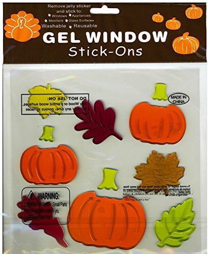 Pumpkins Jack-o-Lanterns and Fall Leaves Gel Window Clings
