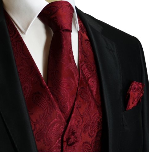 Burgundy Red Paisley Tuxedo Vest Set