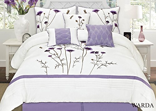 Fancy Collection 7-pc Embroidery Bedding Off White Purple Lavender Comforter Set (King)