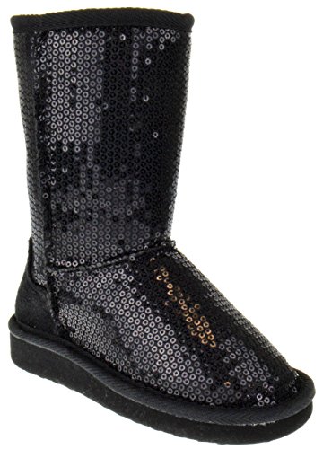 Aling 7K Little Girls Sequin Slip On Shearling Boots Black