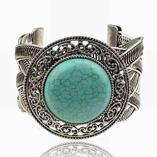 Tibet Silver Plated Genuine Turquoise Open Ended Cuff Wristband Bangle Bracelet