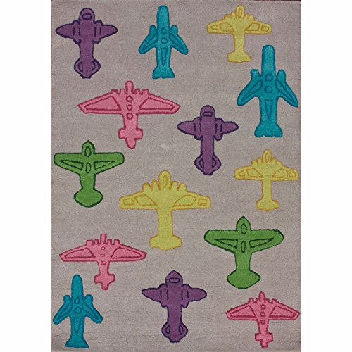 Algopix Similar Product 8 - KinderLOOM Airplanes Grey Kids Rug Rug