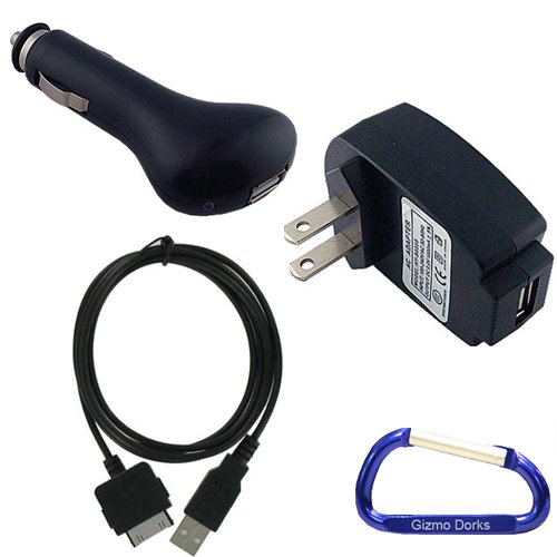 

GizmoDorks Travel Wall Car USB Cable Charger Bundle for Microsoft Zune 80GB MP3 with Carabiner Key Chain