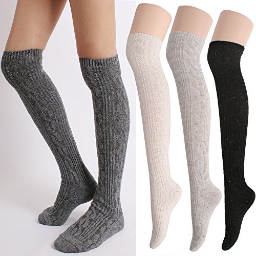 STYLEGAGA Winter Wool Cable Knit Over The Knee High Socks