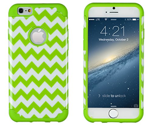 iPhone 6, DandyCase 2in1 Hybrid High Impact Hard Green & White Chevron Pattern + Silicone Case Cover for Apple iPhone 6 (4.7